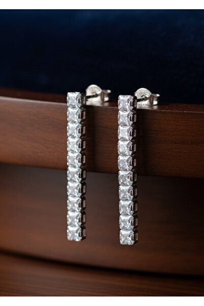 JewAksesuar سلسلة Vip أقراط فضية اللون مرصعة بأحجار الزركون المقاومة للتشويه