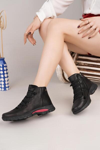 Mammamia D25Kb 4465 Black Genuine Nubuck Leather Zippered Women's Boots