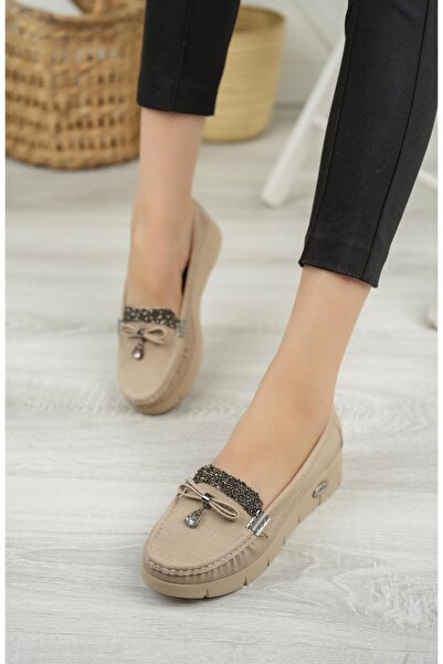 Nesil Shoes حذاء نسائي كاجوال من قماش الدنيم باللون البيج من Nstar 400