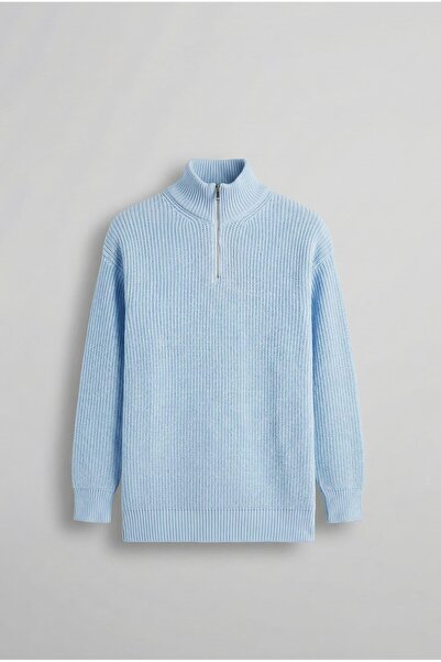 ablukaonline Modrý pánský oversize svetr - poloviční zip, miminko