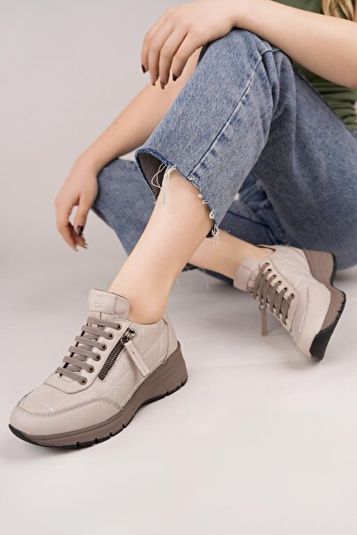 Mammamia D25Ka 3605 Gray Genuine Leather Wedge Heel Women's Shoes