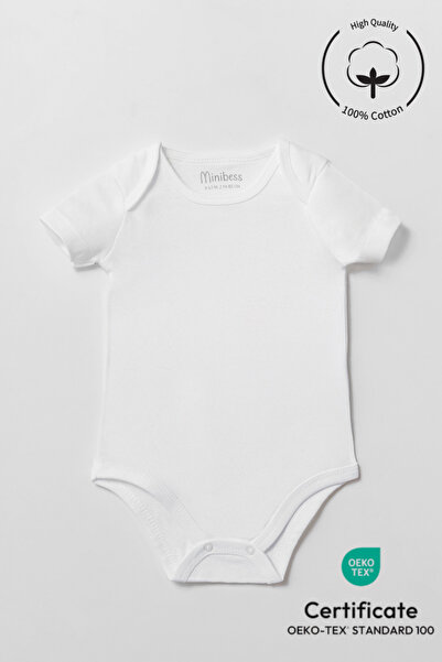 Minibess 100% Cotton 5-Pack White Short Sleeve Snap Fastener Baby Bodysuit