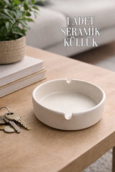Tanemce Mat Seramik Kül Tablası Sade Yuvarlak Kül Tabağı Küllük 10 cm