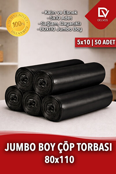 naft Çöp Torbası Jumbo Boy 10’lu 5 Rulo Kalın 80x110 Çöp Taşıma Taşınma Nakliye Poşeti