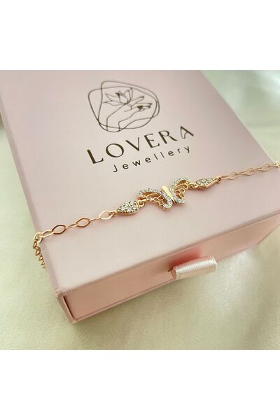 Lovera Jewellery 925 Ayar Gümüş Sertifikalı Rose Renk Telkari Kelebek Bileklik