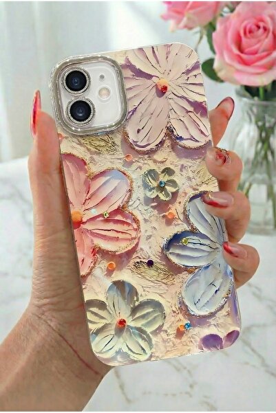 Fibaks İphone 11 Kılıf Renk Değiştiren Taşlı Kamera Lens Korumalı Pembe Çiçek...
