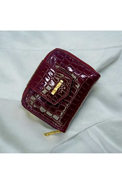 EZZY BLİSS Ezzybliss Women's Burgundy Shiny Crocodile Alligator Faux Leather Wallet with Card Holder Compartment