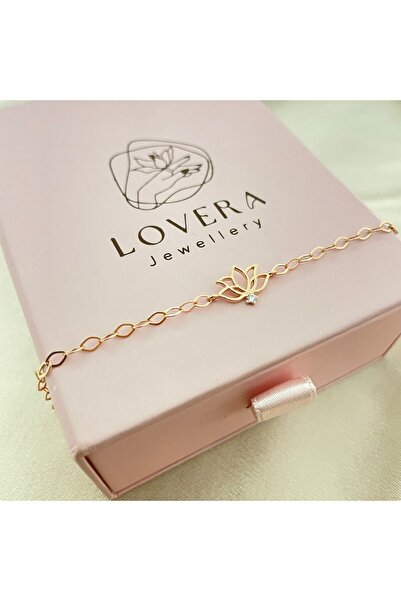 Lovera Jewellery 925 Ayar Gümüş Rose Tek Taş Lotus Çiçeği Kadın Bileklik | Za...