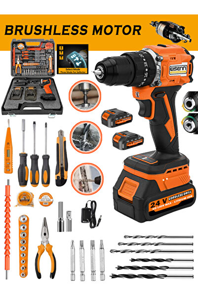 Eisenn German BL Motor Çift Akülü Vidalama Matkap 24 V 4 Ah Metal Mandren 30 ...