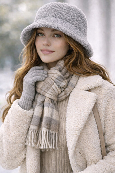 Nacar Kadın Peluş Bucket Şapka - Yeni Sezon Sıcak Tutan Kışlık Şapka