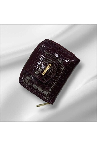 EZZY BLİSS Ezzybliss Women's Bitter Brown Shiny Crocodile Alligator Faux Leather Wallet with Card Holder Compartment