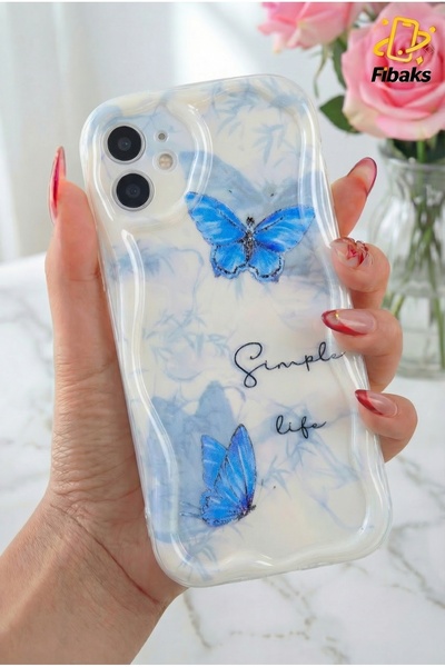 Fibaks Case for Apple iPhone 11 Silicone Blue Butterfly Pattern Wave Edge Cover with Camera Protection