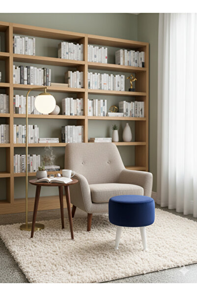 Asedia Miskin Lake Lacivert Ahşap Ayak Uzatma Pufu Makyaj Koltuğu Tabure Baba...