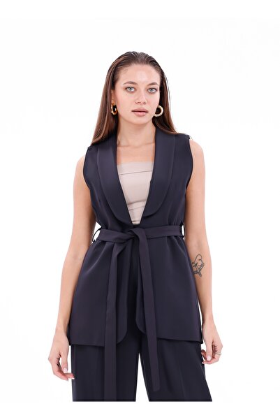 Hrsn Kuşak Detaylı Şal Yaka Kadın Yelek