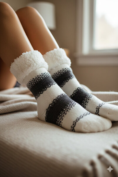 YOTITEX Kadın Kışlık Kalın Çorap | Yumuşak İçi Kürklü | Kaydırmaz Taban