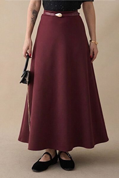InStyle Flared Elastic Waist Scuba Burgundy Skirt