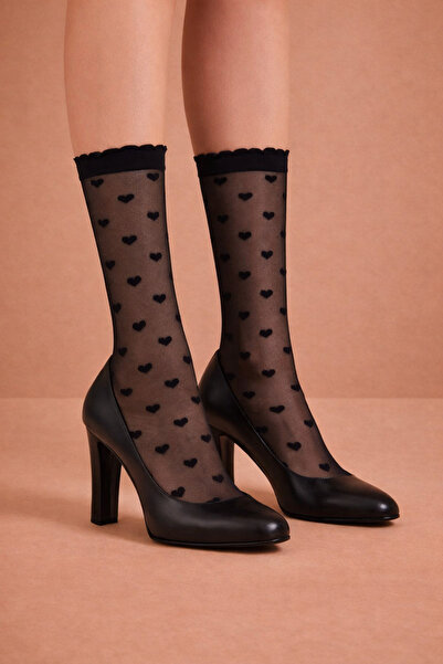 Katia&Bony Černé dámské ponožky - tenký design srdce