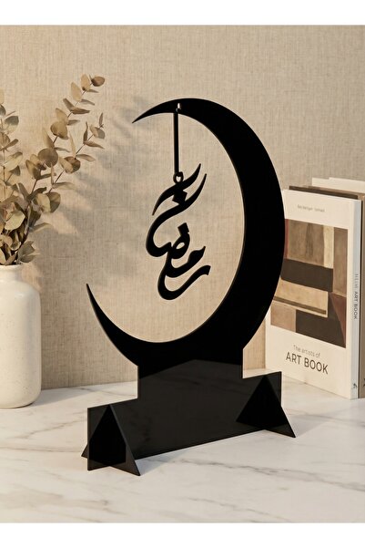 LOWHA Acrylic Decorative Stand Holding the Arabic Word Ramadan in a Crescent ...