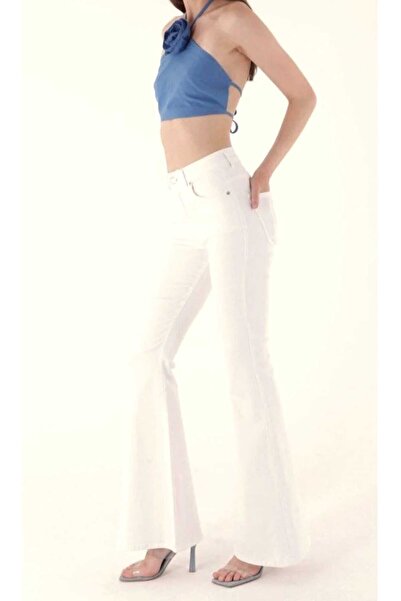 NWC Lndy Tall Flare Off-White Flared Jeans High Waist Jeans (Thick Fabric Doe...
