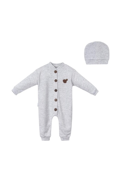 Buliş Baby Romper with Teddy Bear Logo Hat Gray