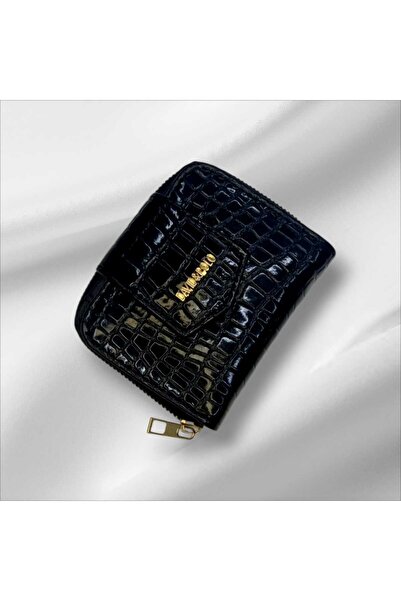 EZZY BLİSS Ezzybliss Women's Black Shiny Crocodile Alligator Faux Leather Wallet with Card Holder Compartment