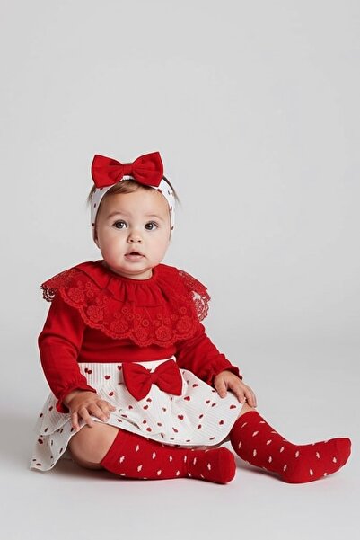 Cherub Baby Helena Dantelli Etekli Takım Kalpli Çoraplı Kız Bebek Takım