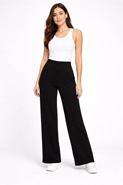 DM DİLAN MODA Women's Black Color Standard Size Elastic Waist Winter Tricot Pants