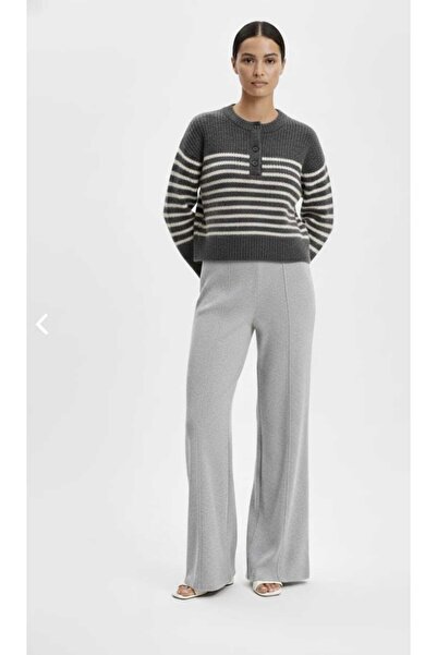 kikirik سترة تريكو ناعمة بأزرار مخططة قصة فضفاضة للسيدات