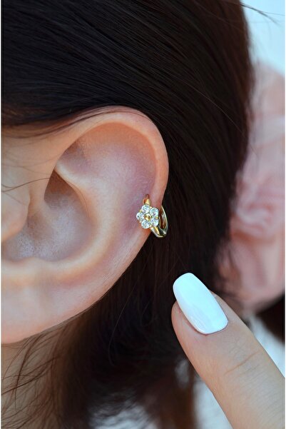 Sacce Scarves&Accessories Gold Taşlı Çiçek Piercing Tragus Helix Kıkırdak
