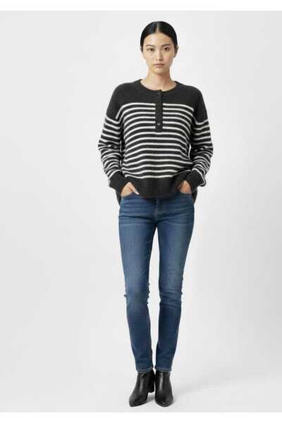 kikirik Дамски уголемен раирано пуловер с копчета и голям размер