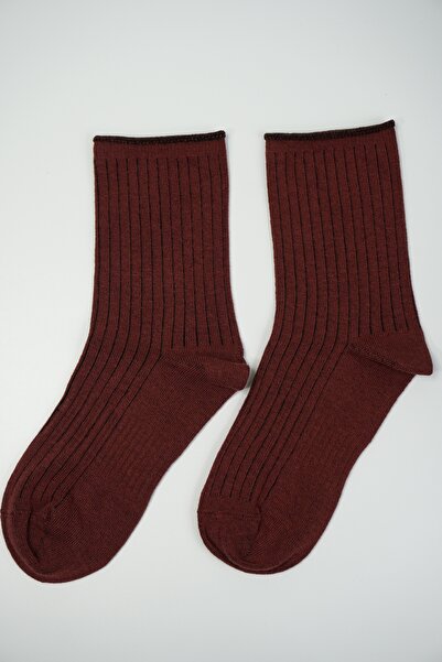 Rumon Burgundy Cotton Corded Fabric Elastic-Free Stitch-Free Socks 2-Pack