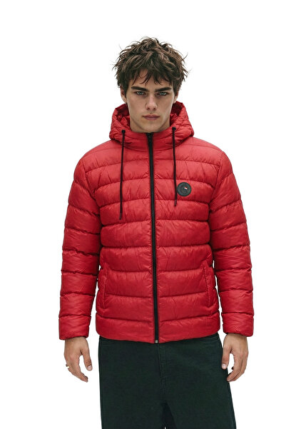 D1fference Erkek Kırmızı Su ve Rüzgar Geçirmez Kuş Elyaf Dolumlu Spor Mont