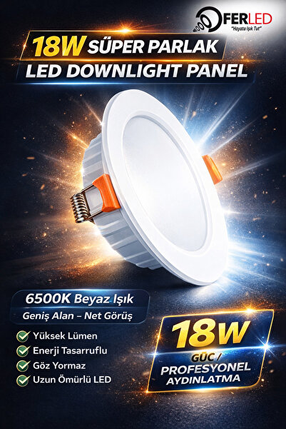Ferled 18W LED Downlight Panel 10’lu Set 6500K Beyaz Işık | Yüksek Lümen | En...