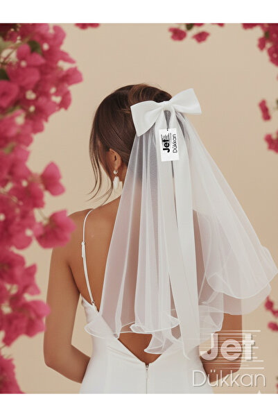 JetDukkan طرحة زفاف قصيرة للعروس – طرحة أنيقة مزودة بفيونكة، مناسبة لحفلات ال...