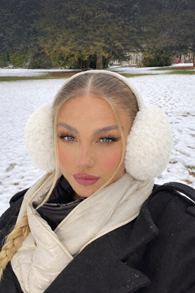 laviyonsa Kışlık peluş beyaz kulaklık kapakları earmuffs
