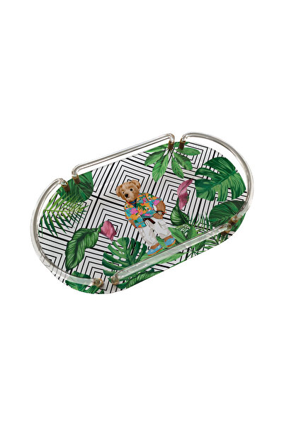 Sivella Summer White Teddy Bear Oval Plexiglass Tray