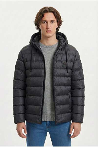 D1fference Erkek Kalın Astarlı Rüzgar Geçirmez Kapüşonlu Kışlık Şişme Spor Mont