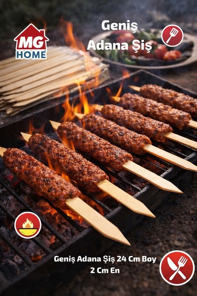 VENON 50 Adet -1 Paket 🍢GENİŞ ADANA ŞİŞ 24 CM - 20 MM Geniş Olan 50 Adet 🍢 ...