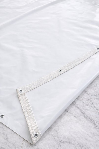 Branda Noktası White Balcony Tarpaulin - 650 Gr Pvc Polyester - Balcony Iron Tarpaulin with Eyelets and Column Reinforcement