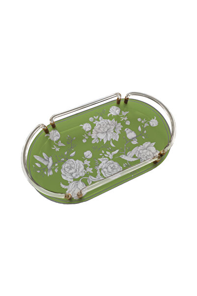 Sivella صينية بيضاوية من البليكسي جلاس باللون الأخضر الوردي