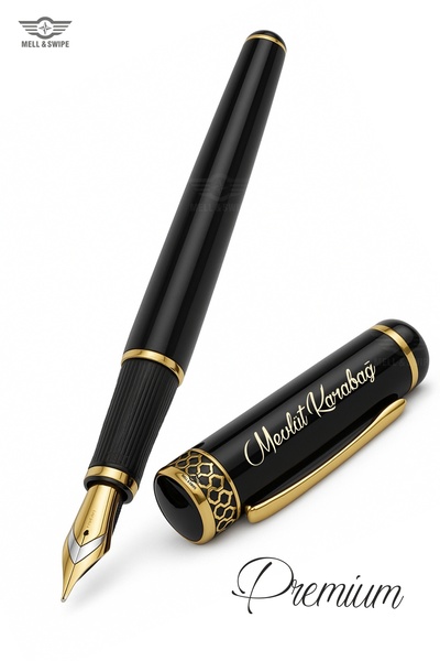 MELL & SWIPE Kişiye Özel Isme Isim Baskılı Kalem Prestij Kutulu Set Pistonlu Dolma Siyah Divit Kutulu