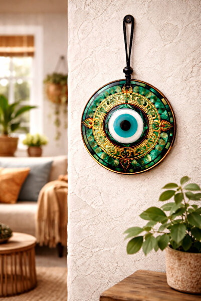 ADAMODART Nazar Boncuğu Gold Detaylı Cam Duvar Süsü - Yeşil