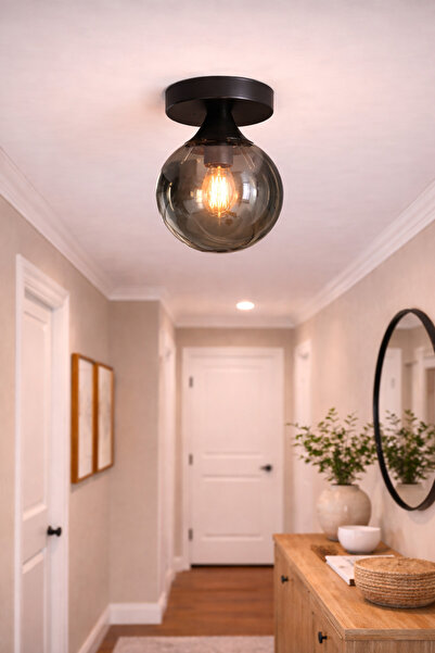 Uçar KAMARO MODERN KAPALI CAMLI METAL TABANLI PLOFONYER TEKLİ AVİZE KORİDOR O...