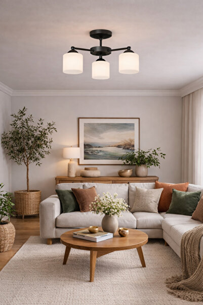 Uçar BOLERO BEYAZ SİLİNDİR CAMLI PLOFONYER ÜÇLÜ AVİZE SALON OTURMA ODASI ÜÇLÜ...