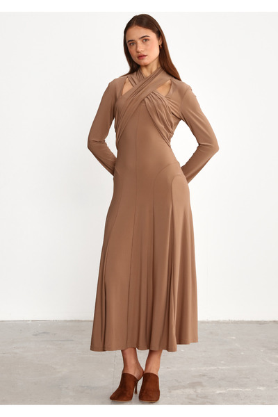 LADYA COLLECTION Καφέ Μίρα Μακρύ Φόρεμα