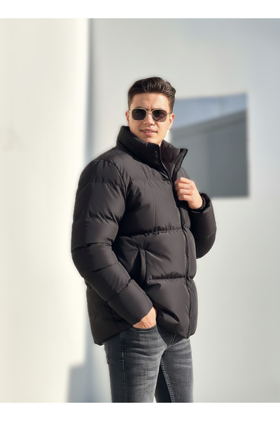 SOFT معطف رجالي قابل للنفخ قصة فضفاضة ياقة مرتفعة متوسطة الطول