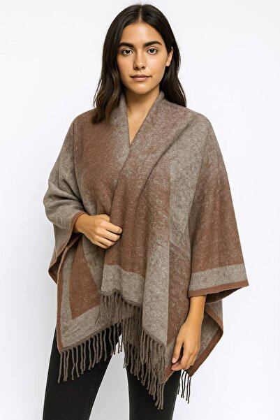 ALDAİR Γυναικείο Χειμερινό Πόντσο Διπλής Όψης Shoulder 140x140