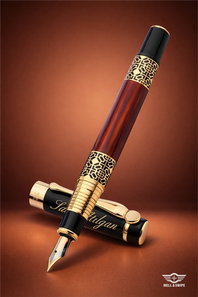 MELL & SWIPE Kişiye Özel Kalem Isme Isim Baskılı Kalem Prestij Kutulu Pistonlu Dolma Siyah Kahve Divit Kutulu