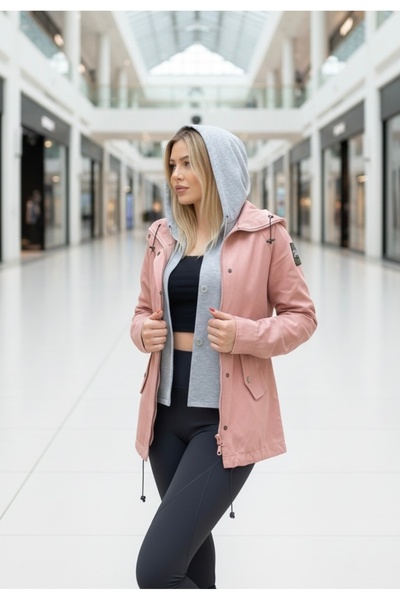 merlavin Jachetă de damă din gabardină cu cu glugă bumbac moale set cu vestă ...