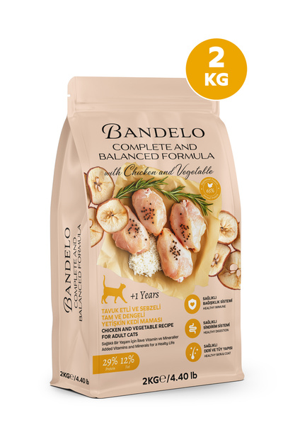 Bandelo Tavuklu Sebzeli Yetişkin Kuru Kedi Maması 2 Kg - Parlak Tüy ve Koku Ö...